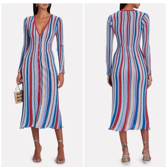 Misa Los Angeles Rafael Striped Long Sleeve Midi Dress - Picture 1 of 8